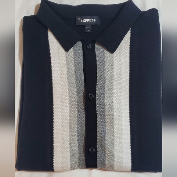Express Black and Gray Striped Button Down Swrater Shirt. Sz XL - Picture 3 of 5